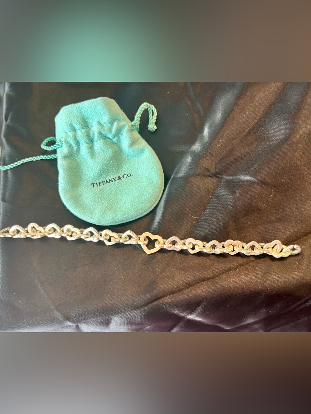 Tiffany & Co. Sterling Silver and 18K Gold Heart-Link Bracelet Chunky 8 inch